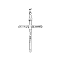 14KW Religious Crucifix Pendant | 14K White Gold Christian Jewelry Jesus Pendant Locket For Men Women | 48 mm x 32 mm Gold Chain Pendants