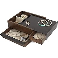 Umbra Stowit Jewellery Box with Secret Compartments for Rings, Bracelets, Watches, Necklaces, Earrings and Accessories, Black/Walnut