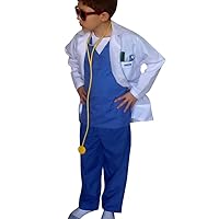 Real Children Doctor Dentist MD Surgeon 7 Item Coat Shirt Pants hat Stethoscope Scrubs Great Gift Baby Children Teen Blue