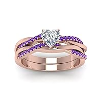 Choose Your Gemstone Infinity Twist Diamond CZ Matching Set Rose Gold Plated Heart Shape Wedding Ring Sets Everyday Jewelry Wedding Jewelry Handmade Gifts for Wife US Size 4 to 12