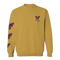 VICES AND VIRTUES Graphic Red Rose Cool Till Death Flower Skull Primitives Butterfly Vibes Floral men's Crewneck Sweatshirt