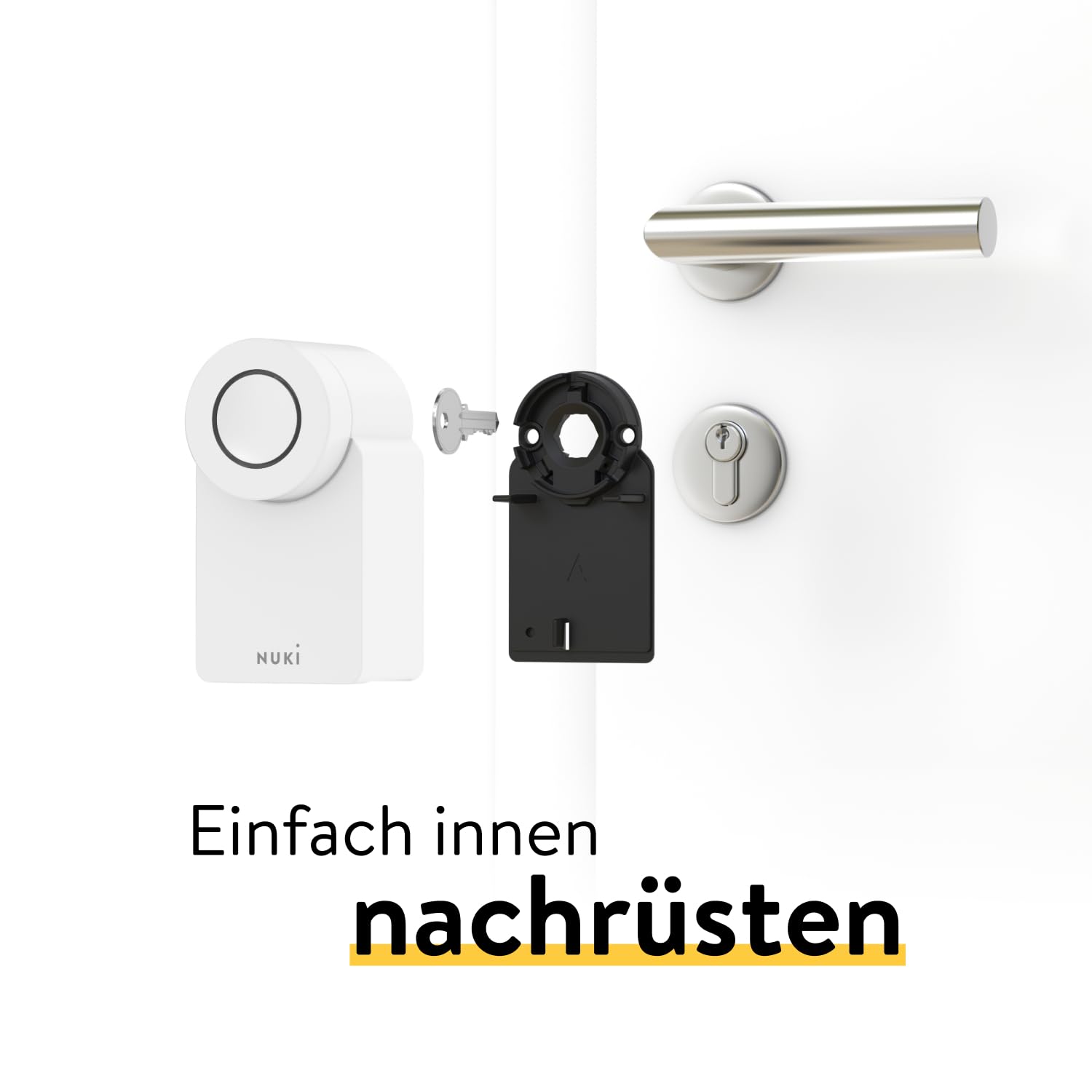 Nuki Smart Lock (4. Generation), smartes Türschloss mit Matter für schlüssellosen Zutritt ohne Umbau, elektronisches Türschloss macht das Smartphone zum Schlüssel, weiß