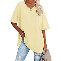Women's Oversized T Shirts V Neck Striped Tees Summer Half Sleeve Casual Comfy Cozy Cotton Tunic Tops Plus Size 2024
