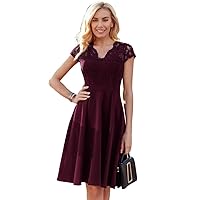 Dresses for Women - Contrast Floral Lace Panel Flared Hem Cocktail Party Swing Dress