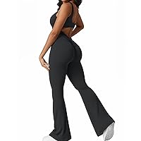 Wenlia Women Sleeveless Flare Jumpsuits Sexy Padded Backless Tank Tops Bodycon Scrunch Butt V Back Yoga Bodysuit Rompers