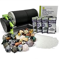 Pro-Series Double Barrel Rock Tumbler Kit - Includes 3 Pounds of Gemstones of The World Stone Mix and 2 Batch of 4 Step Abrasive Grit and Polish with Plastic Pellets