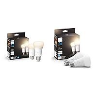 Hue Smart 60W A19 LED Bulb - Soft Warm White Light - 2 Pack - 800LM - E26 - Indoor - Control & Smart 75W A19 LED Bulb - Soft Warm White Light - 2 Pack - 1100LM - E26 - Indoor