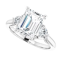 Classic Three Stone Engagement Ring, Emerald Cut 3.00CT, VVS1 Clarity, Colorless Moissanite Ring, 925 Sterling Silver, Wedding Ring, Daily Wear Ring, Perfact for Gift Or As You Want