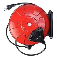 Southwire 48006SW Retractable Reel with 30-Foot 14/3 Black Extension Cord 3 Grounded Outlets, Red
