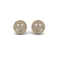 14K Pure Yellow Gold Natural Gemstone Smily Earrings for Women | Diamond | Valentine's Gift