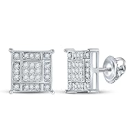 The Diamond Deal Sterling Silver Mens Round Diamond Square Earrings 1/4 Cttw