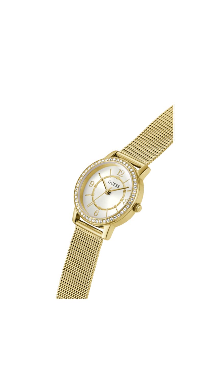 GUESS Ladies 28mm Watch - Gold Tone Strap White Dial Gold Tone Case