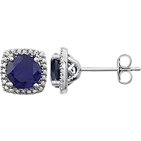925 Sterling Silver Round 6mm Sapphire Polished Created Blue Sapphire and .015 Dwt Diamond Ea Jewelry for Women