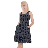 CowCow Women's Knee Length Dress with Pockets Fashion Musical Pattern Notes and Piano Keyboard Skater Dress, XS-5XL