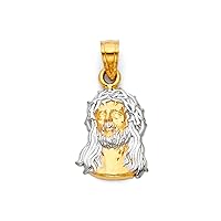 14K Two Tone Gold Jesus Face Religious Pendant - Crucifix Charm Polish Finish - Handmade Spiritual Symbol - Gold Stamped Fine Jewelry - Great Gift for Men & Women for Occasions, 21 x 11 mm, 1.1 gms