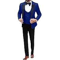 UMISS Men's 3 Piece Suit Floral Slim Fit Jacquard Tuxedos Pattern Print Party Dinner Jacket Vest Pants Sets
