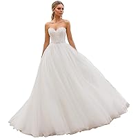 Women's Strapless White A-Line Wedding Dress with Pearls Belt of Bridal Dress A Type
