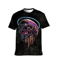 Mens Cool-Graphic T-Shirt Funny-Tee Novelty-Vintage Short-Sleeve Color Skull Hip Hop: Youth Boyfriend Unique Valentine Gift