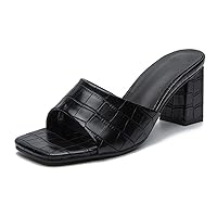 Womens Slip On Shoes Square Toe Summer Heels Block High Heel Fashion Casual Cute Women's Slide Sandals