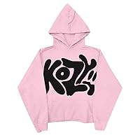 Women's Letter Printed Hooded Pocket Sweater With Drawstring Long Zip up Jacket