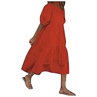 Dresses for Women 2024 Linen Maxi Dress Round Neck Shirt Dress Fashion Boho Dress Resort Wear
