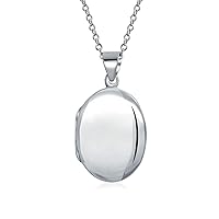Bling Jewelry Simple Plain Dome Oval Circle Traditional Keepsake Personalized Engrave Photo Locket For Women Teens Holds Photos Pictures .925 Silver Necklace Pendant Small Medium Large
