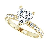 10K Solid Yellow Gold Handmade Engagement Ring 1.00 CT Heart Cut Moissanite Diamond Solitaire Wedding/Bridal Ring for Women/Her Perfect Rings