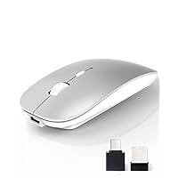 Wireless Bluetooth Mouse, (BT5.2/3.0 and USB 2.4G) Dual Mode Portable Ergonomic Mice Wireless with USB Receiver Compatible with Macbook Pro/Air/Mac/iPad/Laptop/Tablet/PC/Desktop, Sliver