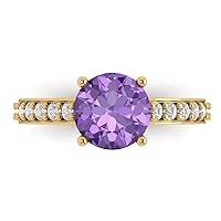 2.35 ct Round Cut Solitaire W/Accent real Simulated Alexandrite Statement Anniversary Promise Wedding ring 18K Yellow Gold