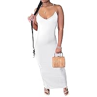 Womens Sexy Sleeveless Deep V Neck Bodycon Solid Slim Fit Party Clubwear Casual Dress