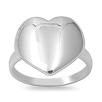 Sac Silver Women's Heart Ring Beautiful Polished Band New Rhodium Finish 16mm Sizes 5-9
