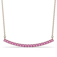 Round Pink Sapphire 5/8 ctw Womens Curved Bar Pendant Necklace 16 Inches 14K Gold Chain