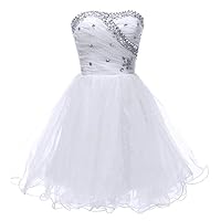 Women's Sweetheart Beaded Homecoming Dress Short Tulle Sleeveless Cocktail Gown