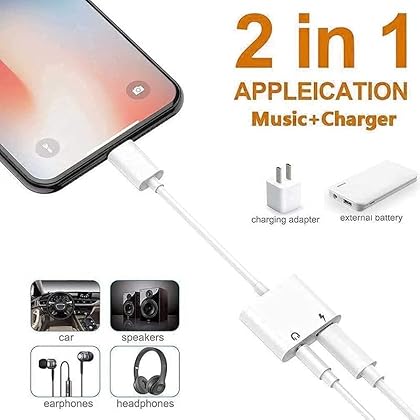 2 Pack Headphone Adapter for iPhone, 2 in 1 Lightning to 3.5mm Jack Adapter Aux Audio Dongle [with Apple MFi Certified] Earphone Converter Compatible with iPhone 14/13/12/11/XR/XS/Max/X/8