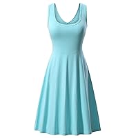 EFOFEI Womens Swing A Line Dress Sleeveless Casual Loose Fit Solid Color Midi Summer Tank Dress