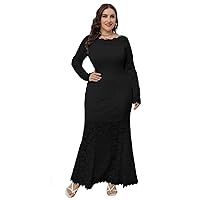 Women's Long Sleeves Plus Size Lace Dress Cocktail Party Elegant Dresses Fishtail Maxi Dress