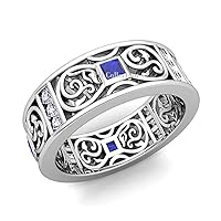 Princess Cut Created Blue Sapphire Solid 925 Sterling Silver Celtic-knot- wedding Mens band Ring