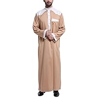 Kaftan for Men Long Sleeve Buttons Men Thobe with Shoulder Pad Islamic Saudi Arabic Middle East Robes Muslim Clothing