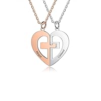 10K 14K 18K Gold Personalized 2Pcs Heart Couple Necklaces for Him and Her Custom Engraved Names 2Pcs Matching Heart Pendant Anniversary Jewelry Gift