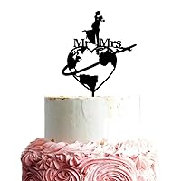 Travel Themed Wedding Cake Topper World Map Cake Topper Airplane Mr and Mrs Cake Topper Bride and Groom Silhouette