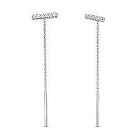 0.10 Cttw Diamond Bar Threader Hanging Chain Earrings in Sterling Silver (I-J/13)