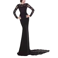 Women's Bud Silk Chiffon Long Sleeve Black Mermaid Evening Dresses