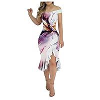 Sundresses for Women,Women's Sexy Dresses Prom Casual Off Shoulder Short Sleeve Ruffle Irregular Backless Dresses