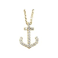 14k Yellow Gold Diamond 0.1 Dwt Diamond Nautical Ship Mariner Anchor Necklace Jewelry for Women