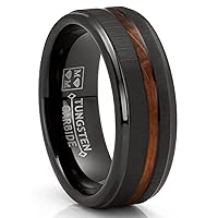 Metal Masters Co. Mens Whiskey Barrel Oakwood Horizontal Brushed Tungsten Carbide Ring Wedding Band Black Inlay 8MM