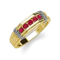 Round Ruby 5 Stone Men Wedding Ring 1/2 ctw in 14K Gold