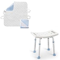 OasisSpace 34'' x 36'' Washable Bed Pad with Handles & Adjustable Bath Stool Chair for Inside Shower