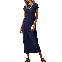 MEROKEETY Women's 2024 Summer Short Sleeve Tshirt Dress Casual Crew Neck Beach Long Maxi Dresses