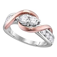 The Diamond Deal 14kt Two-tone Gold Round Diamond 2-stone Bridal Wedding Engagement Ring 1/4 Cttw