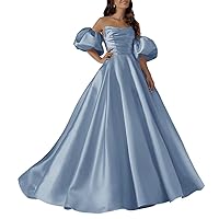 Women's Detachable Puffy Sleeves Wedding Dresses for Bride Ball Gown Satin Formal Evening Gowns for Wedding Guest